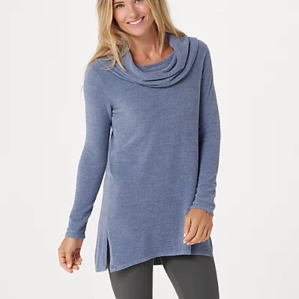 Barefoot Dreams Cozy Chic Ultra Lite Knit Blue Cowl Neck Sweater Blue Size M